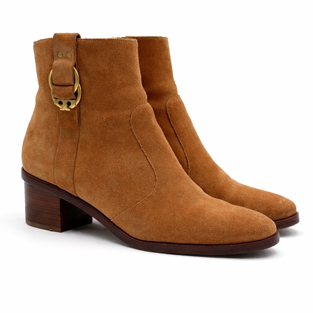 Tory Burch Marsden Tan Suede Booties | Classic Ankle Boots with Block Heel SZ 10 - Picture 2 of 16